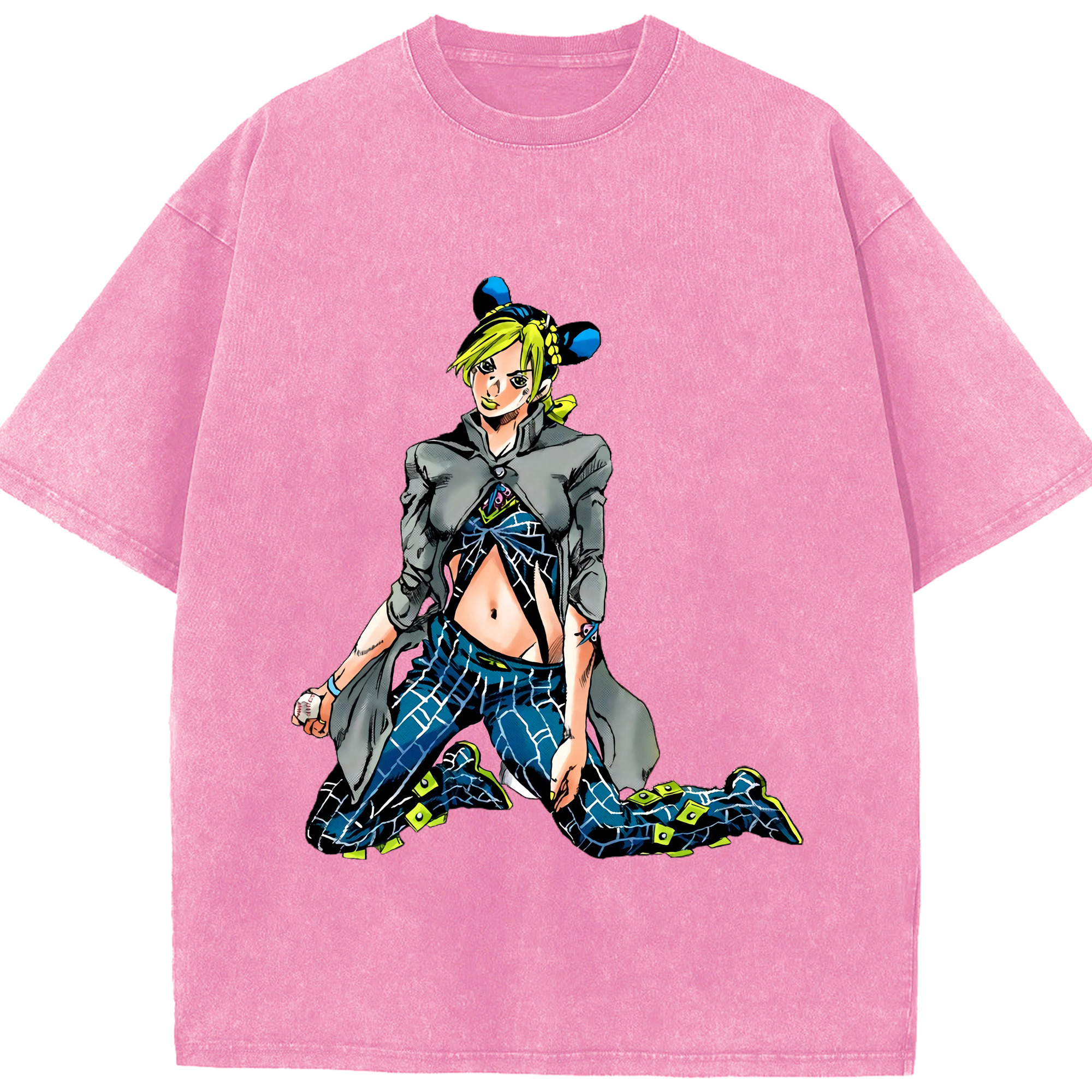 （画像用） "ジョジョの奇妙な冒険 くうじょう ジョリーン JoJo's Bizarre Adventure Jolyne Cujoh " 綿100% ヴィンテージ風 半袖Tシャツ（フロントプリント）